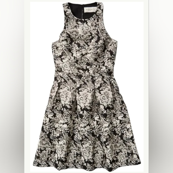 Abercrombie & Fitch Formal Mini Dress Black Gold Metallic Floral Women's Large - Picture 1 of 5